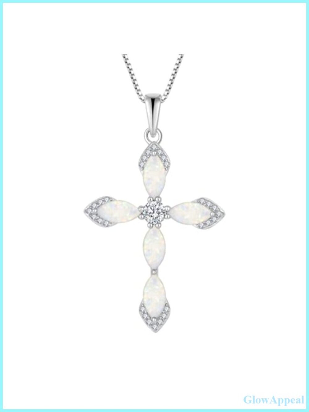 925 Sterling Silver Cross Necklace Halo Created Opal Marquise CZ Pendant